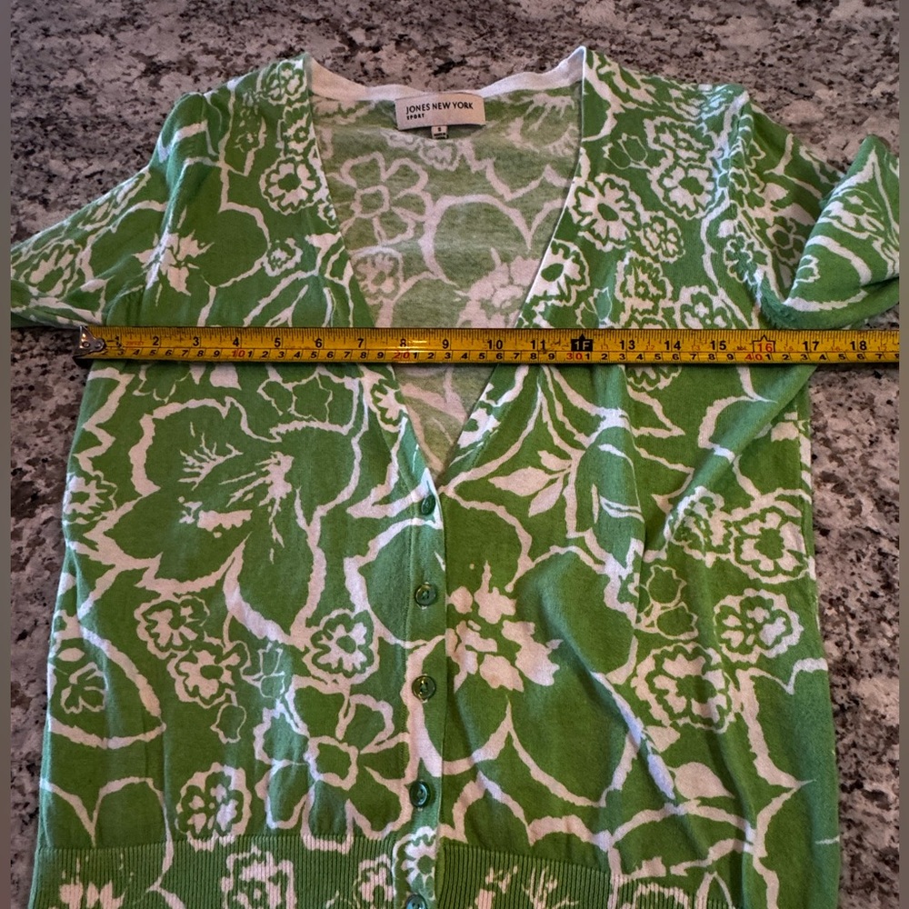 Jones New York Green and White Cotton Cardigan - Picture 6 of 7